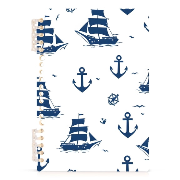 Ships and Anchors Notebooks 1-subject Journal 60 Sheets A5 College Ruled Paper Detachable Ring 8.3"x5.7"