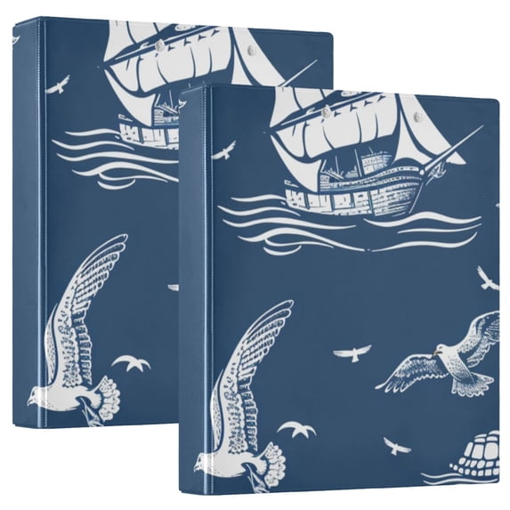 Ships and Birds 3 Ring Binders 1.5 inch Hardcover File Folders with Interior Pockets A4 Size Organizer for School Office Hospital Set of 2