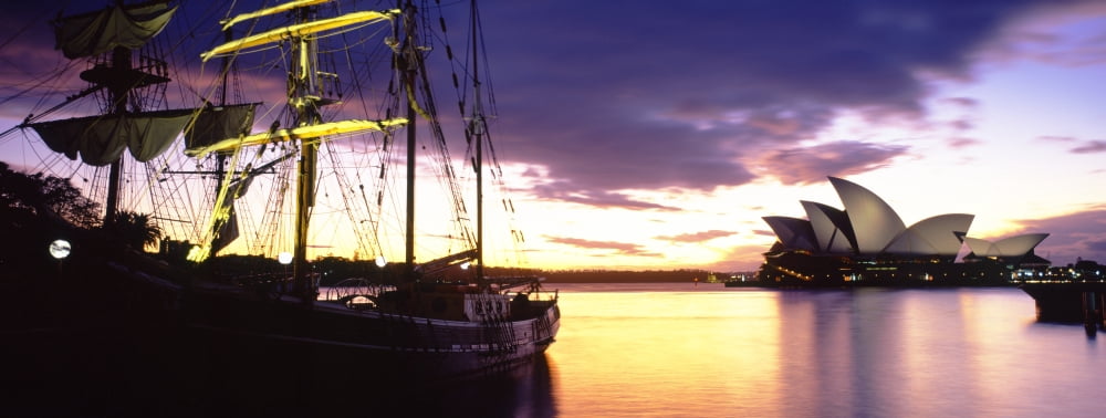 Ships at a dock with opera house in the background Sydney Opera House Sydney New South Wales Australia Canvas Art - Panoramic Images (36 x 12)