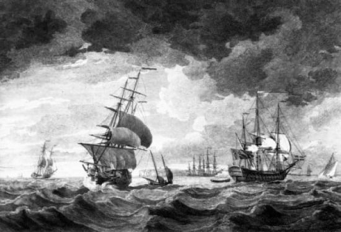 Ships evening illustration Canvas Art - (24 x 36)