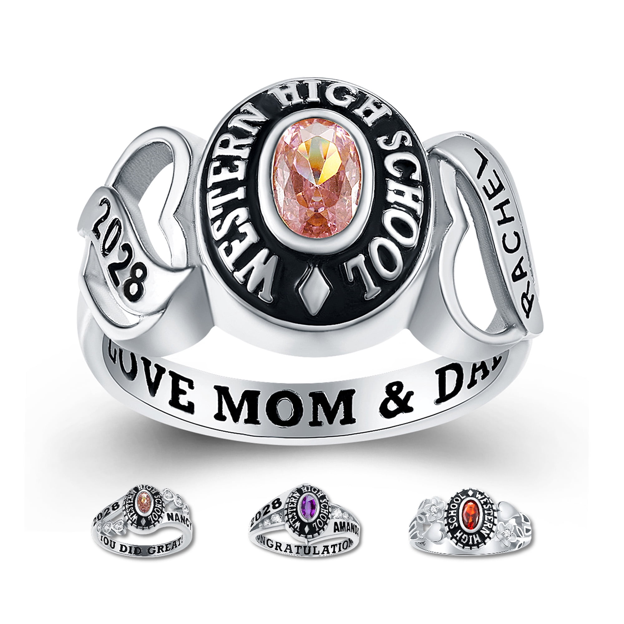 Ship in 5 days PJMCustom Class Ring for Women 925 Sterling Silver for High School & College-Size 5