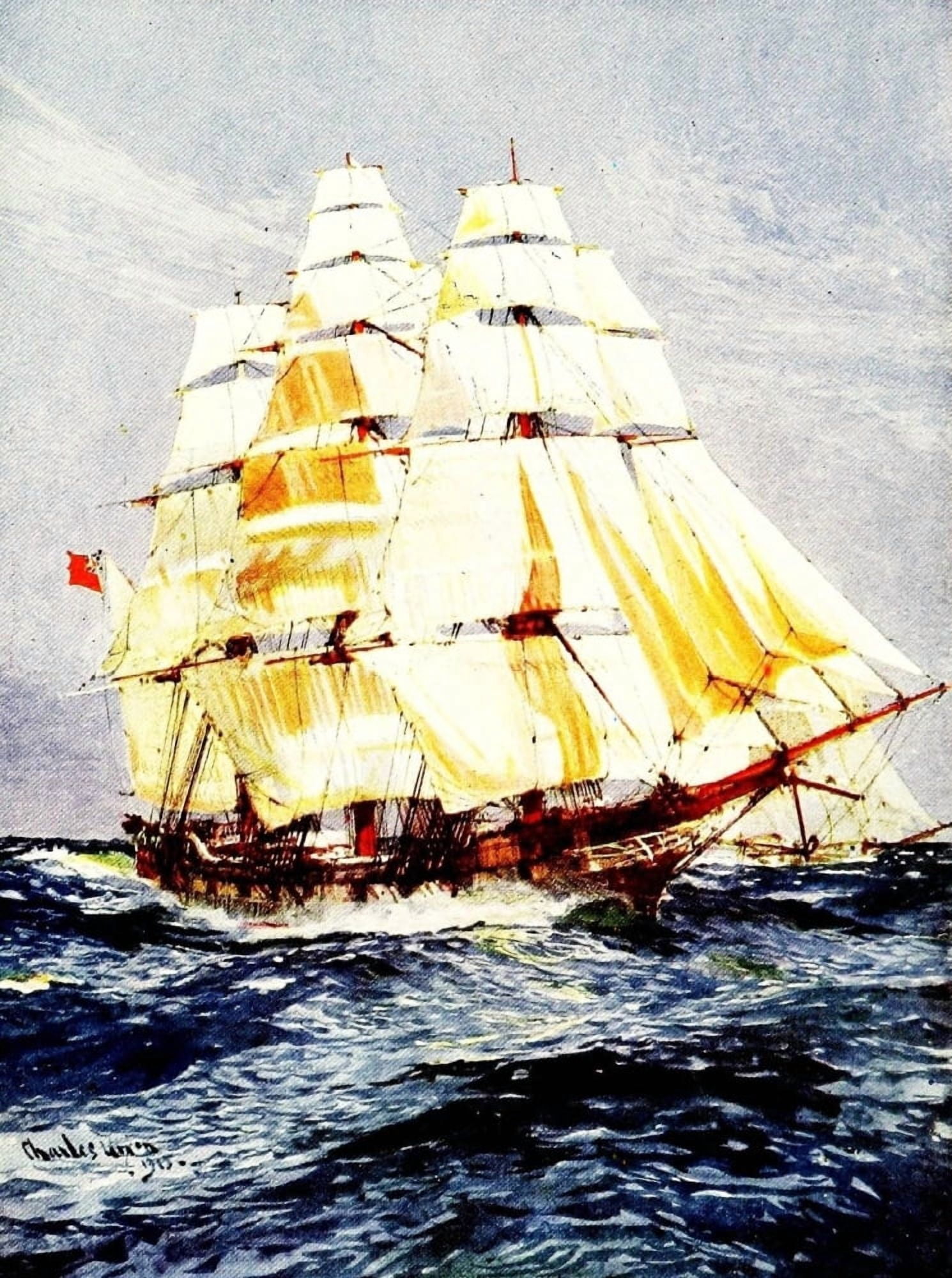 Ships & ways of other days 1913 Tea-clipper Canvas Art - Charles Dixon (18 x 24)