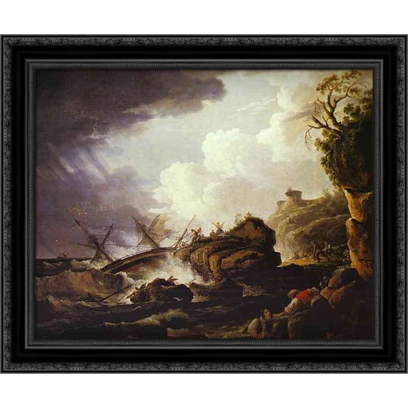 Shipwreck 24x20 Black Ornate Wood Framed Canvas Art by Orlowski, Alexander