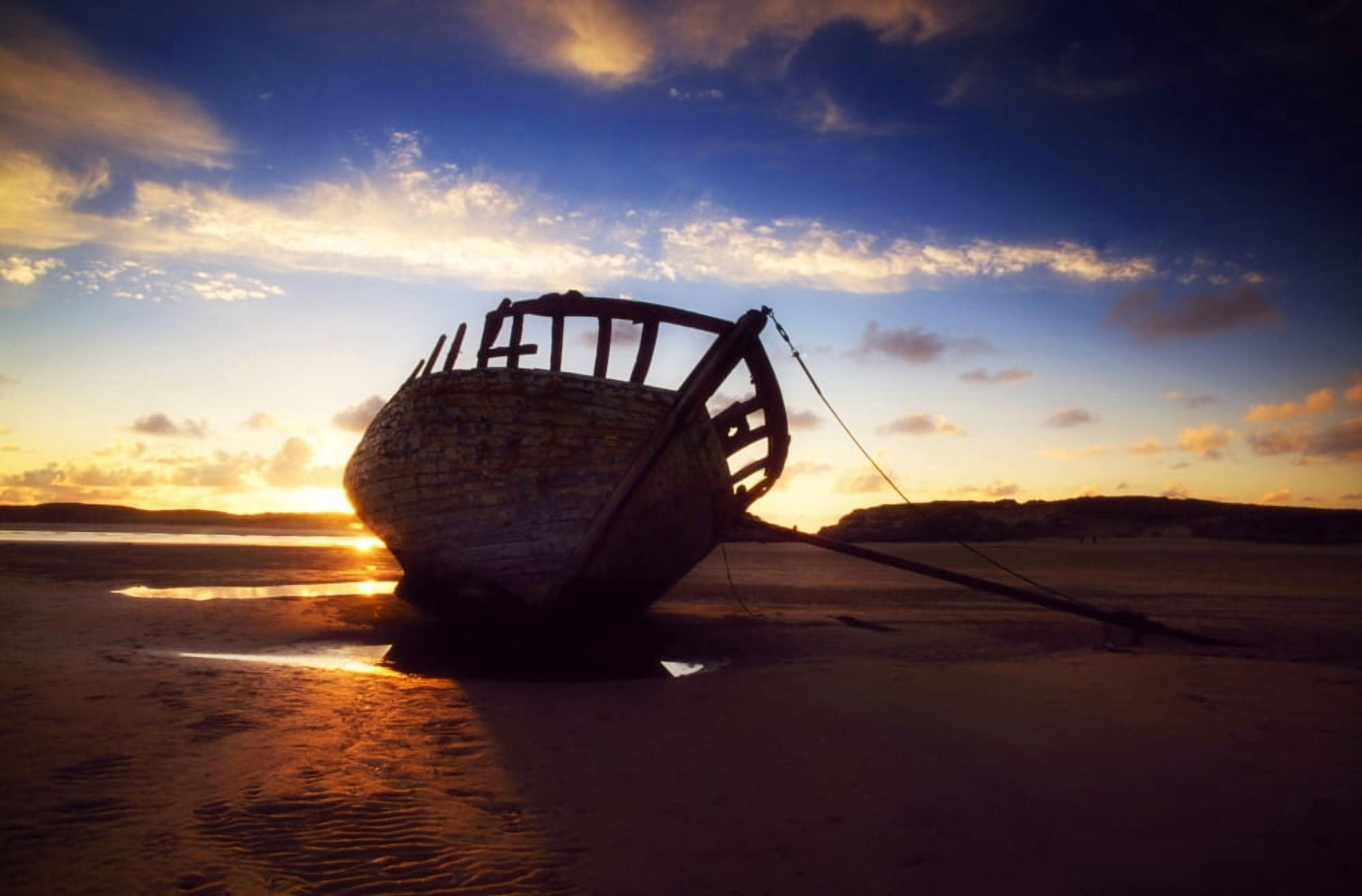 Shipwreck At Sunset Co Donegal Ireland Canvas Art - The Irish Image Collection Design Pics (18 x 12)