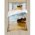 thumbnail image 1 of Shipwreck Duvet Cover Set Twin Size, Antique Rusty Pirate Ship Wreck on the Coast in Caribbean Island Pacific Sea View, Decorative 2 Piece Bedding Set with 1 Pillow Sham, Multicolor, by Ambesonne, 1 of 3