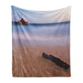 thumbnail image 1 of Shipwreck Soft Flannel Fleece Blanket, Shipwreck on Beach at Dusk in South Australian Lands by Sea Shore Navy Nautical, Cozy Plush for Indoor and Outdoor Use, 70" x 90", Multicolor, by Ambesonne, 1 of 5