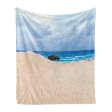 Shipwreck Soft Flannel Fleece Throw Blanket, Boat Crash by Exotic Tropical Beach in Shore Dream Atlantic Ocean Photo, Cozy Plush for Indoor and Outdoor Use, 60" x 80", Blue Cream, by Ambesonne