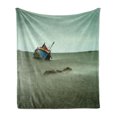 thumbnail image 1 of Shipwreck Soft Flannel Fleece Throw Blanket, Old Photo of Decadent Derelict Fishing Boat Bow in Thailand Summer Day Sunrise, Cozy Plush for Indoor and Outdoor Use, 50" x 70", Grey Blue, by Ambesonne, 1 of 6