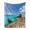 thumbnail image 1 of Shipwreck Soft Flannel Fleece Throw Blanket, Ship Wreckage on a Peaceful Rock Shore Natural Wonder Under Idyllic Sky Image, Cozy Plush for Indoor and Outdoor Use, 70" x 90", Multicolor, by Ambesonne, 1 of 6