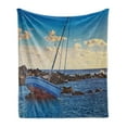 thumbnail image 1 of Shipwreck Soft Flannel Fleece Throw Blanket, Yacht in the Sea Surrounded by Ledge Rocks Coastal Incident Shroud Crash Scene, Cozy Plush for Indoor and Outdoor Use, 50" x 60", Blue Brown, by Ambesonne, 1 of 6