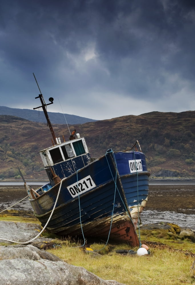 Shipwrecked Boat In Loch Sunart Scotland Canvas Art - John Short Design Pics (22 x 34)