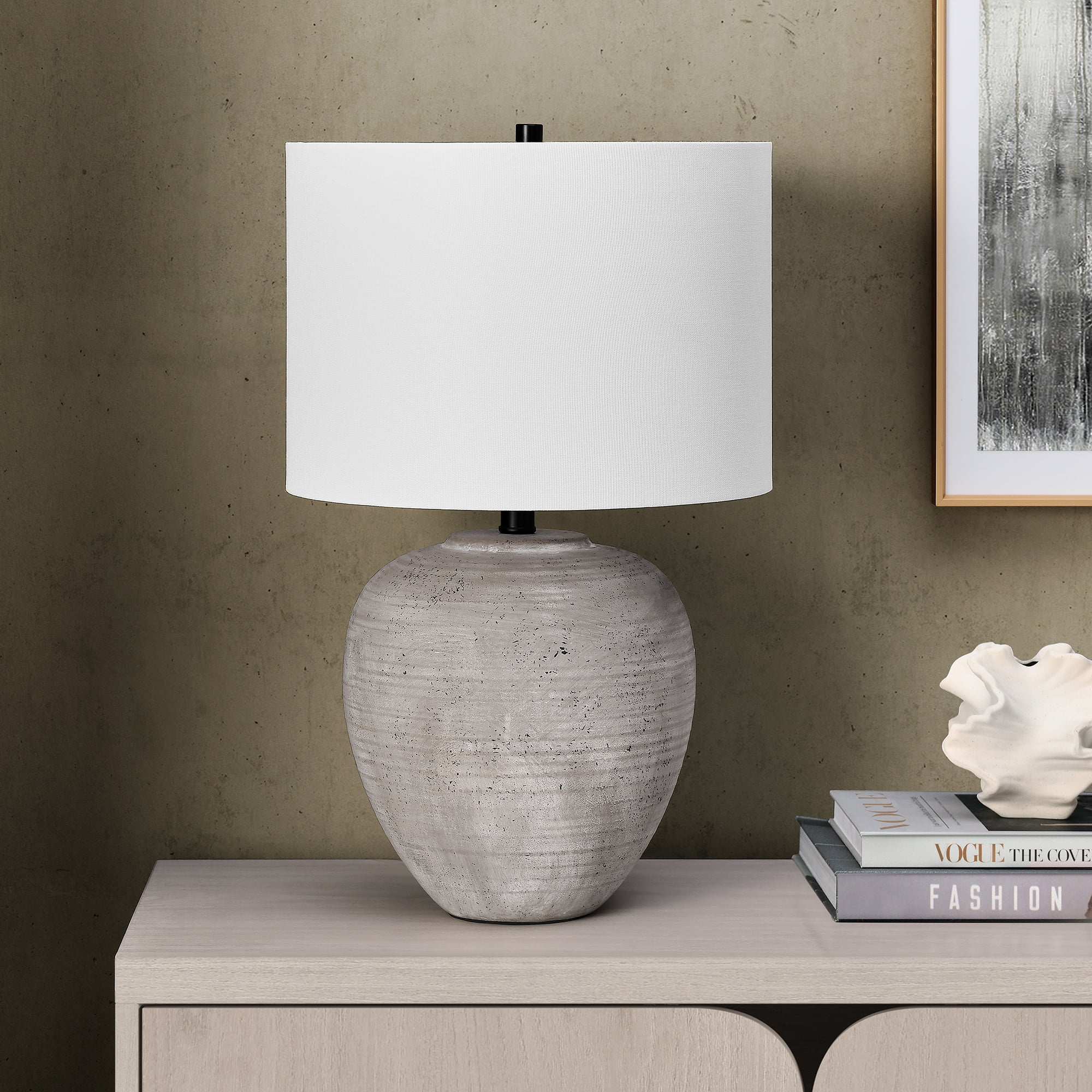Shira 23" Tall Ceramic Table Lamp with Fabric Shade in Cool Terracotta/White