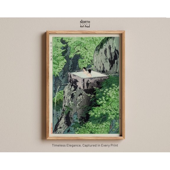 Shirahone Hot Spring Kasamatsu Art Vintage Japanese Hot Spring Landscape Traditional Art Japanese Inspired Poster , Poster Print Only