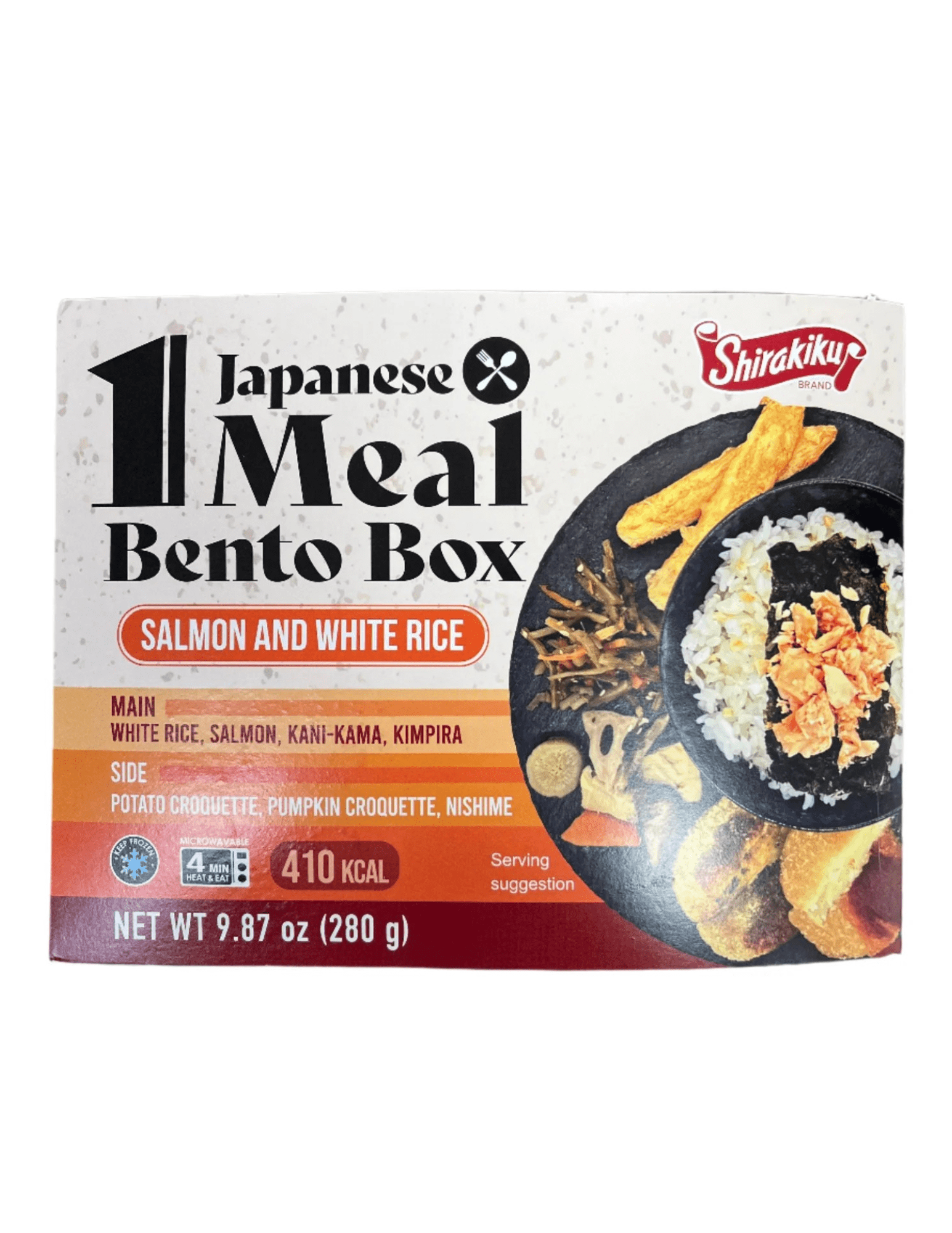 Shirakiku 1Meal Bento Box, Salmon and White Rice, 9.87oz, 1 Pack, Frozen, Contains Egg, Fish, Shellfish, Wheat, Soy and Sesame