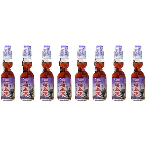 Shirakiku RAMUNE Japanese Soft Drink, 8 Bottles, 6.76 Fl Oz Each - (Original, Strawberry, Blueberry, Grape, Lychee, Melon, Orange, Yuzu)