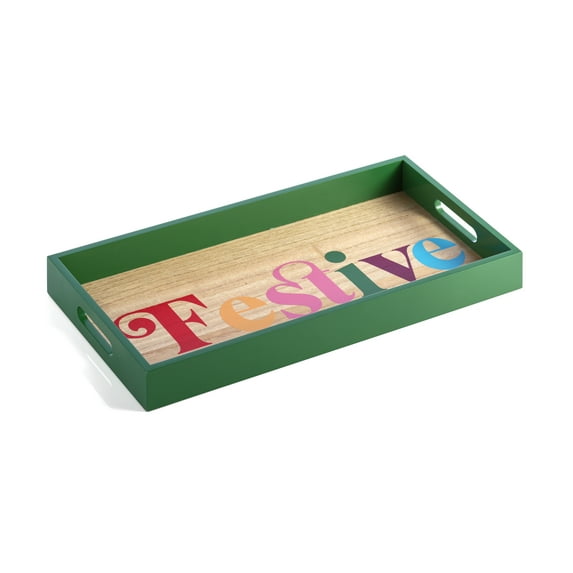 Shiraleah Green 18" Rectangle "Festive" Tray