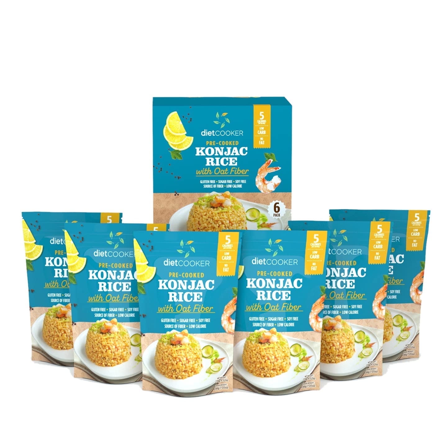 Shirataki Rice, DIET COOKER Konjac Rice 6 Pack Inside, Keto & Vegan Friendly, 9.52 oz, Odor Free, Low Calorie, Zero Net Carbs, Slim Rice Healthy Diet Food with Oat Fiber