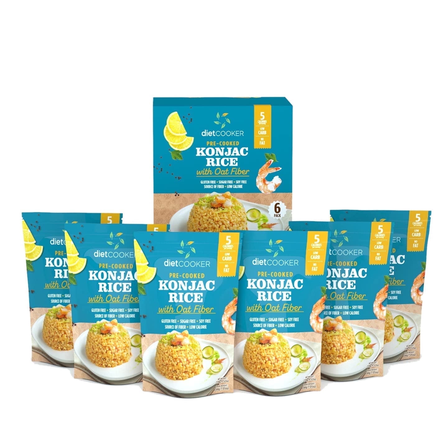 DIET COOKER Shirataki Konjac Rice - 6 Pack 12 Servings, Keto & Vegan Friendly, Odor Free, Low Calorie, Slim Rice Healthy & Easy Ready-to-Eat Healthy Rice Alternative
