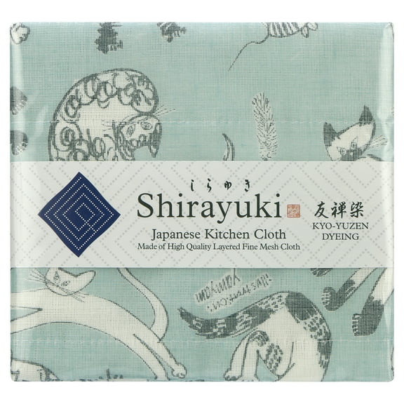 Shirayuki Japanese Kitchen Cloth. Made of Fine Layered Mesh Cloth. Dish Wipe, Table Wipe. Made in Japan (Blue, Meow Meow)