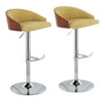 thumbnail image 1 of Shiraz Mid-Century Modern Adjustable Barstool With Swivel In Chrome, Walnut And Green Fabric - Set Of 2, 1 of 8