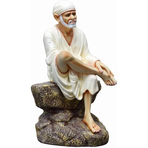 Shirdi Lord Sitting on Stone Sai Baba Idol Statue