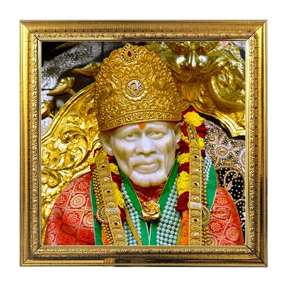 Shirdi Sai Baba God Idol Photo Frame for Pooja Hindu Bhagwan Devi Devta Photo Frame Wall Poster Puja Temple Photo Frame 8.6 in