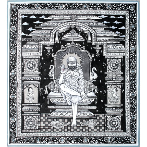Shirdi Sai Baba - Water Color Painting on Tussar Silk - Folk Art From The Temple Town Puri (Orissa)A