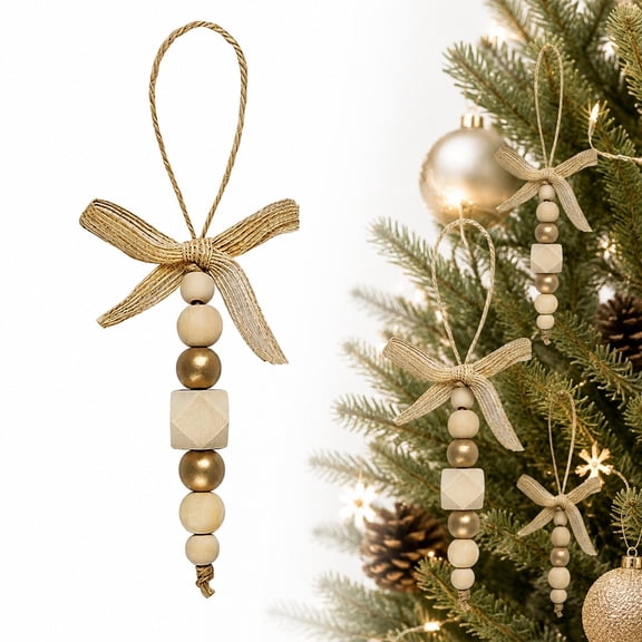 Shire 12Pcs Wooden Tree Beads Rustic Christmas Ornaments, Boho Christmas Decor