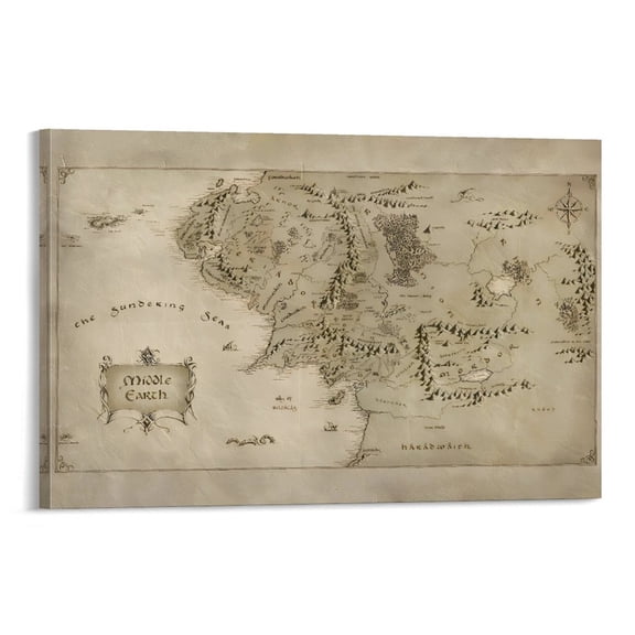 The Shire LOTR Middle Earth Hobbit Vintage World Map(3) Poster Cool Artworks Painting Wall Art Canvas Prints Hanging Picture Home Decor Posters Gift 16x24inch(40x60cm)