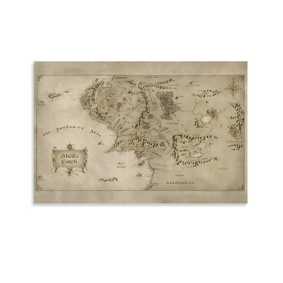The Shire LOTR Middle Earth Hobbit Vintage World Map(3) Print Photo Art Painting Canvas Poster Home Decorative Bedroom Modern Decor Posters Gifts 24x36inch(60x90cm)