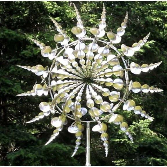 Shirem Magical Metal Windmill,Kinetic Wind Sculptures & Spinners,3D Wind Spinner, Kinetic Spinner,Enchanting Wind Spinner for Yard and Garden(Silver)