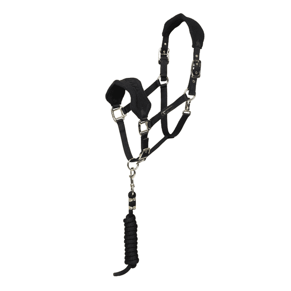 Shires Arma Fleece Padded Headcollar and Matching Lead Rope Set - Soft Comfort Horse Halter Black / Pony