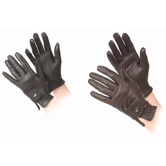 Shires Aubrion Leather Riding Gloves: Non-Slip Grip & Comfort for Equestrian Women Brown / XL