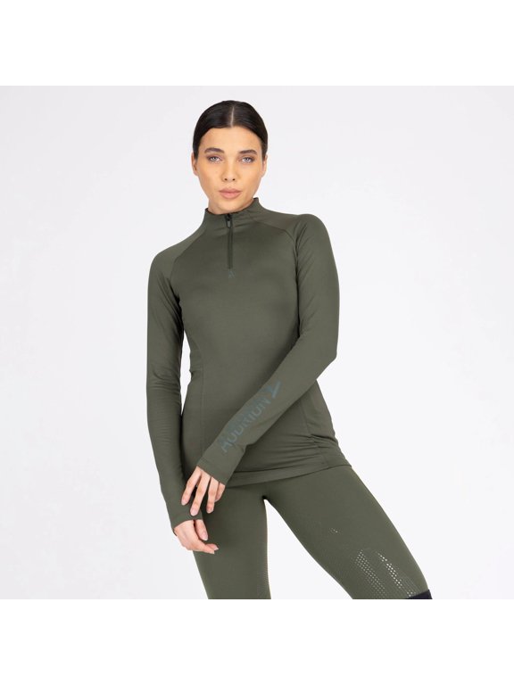Shires Aubrion React Winter Base Layer - Thermal Performance Equestrian Riding Top for Cold Weather - Multiple Sizes Khaki / XXS