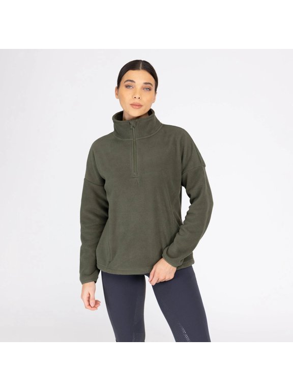 Shires Aubrion React Winter Fleece - Warm Breathable Thermal Layering Top for Cold Weather Riding Khaki / XXL