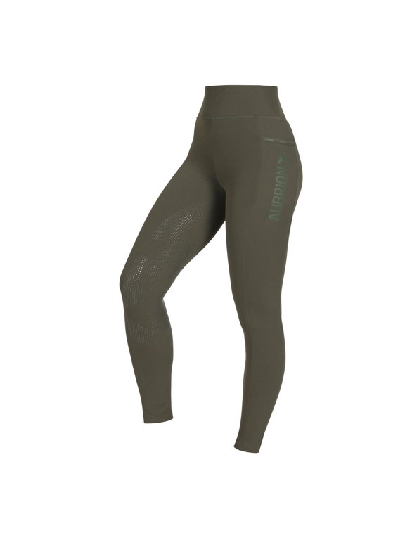 Shires Aubrion React Winter Tights - Thermal Fleece Lined Riding Leggings - Multiple Sizes Khaki / XXS