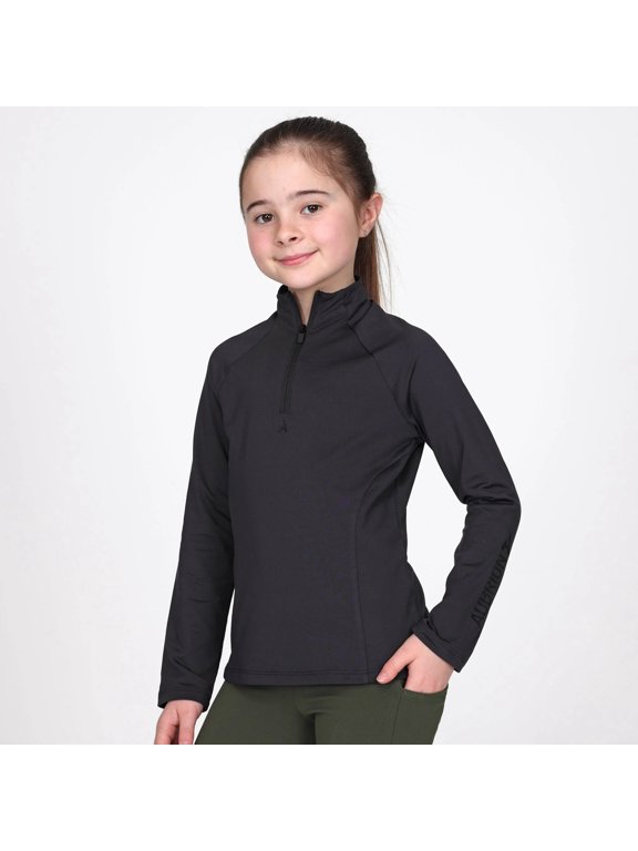 Shires Aubrion React Young Rider Winter Base Layer - Thermal Equestrian Riding Top Charcoal / 9/10yrs
