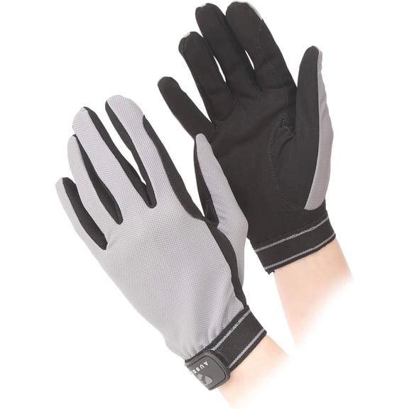 Shires Aubrion Stratos Kids' Riding Gloves - Synergy Grip, Breathable Mesh & Touchscreen Compatible Grey / Medium