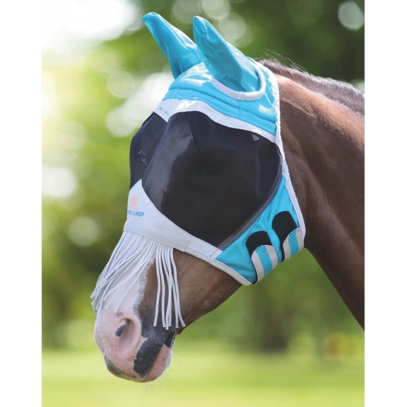 Shires Fine Mesh Fly Mask with Ears & Nose Fringe - 60% UV Teal / Small Pony