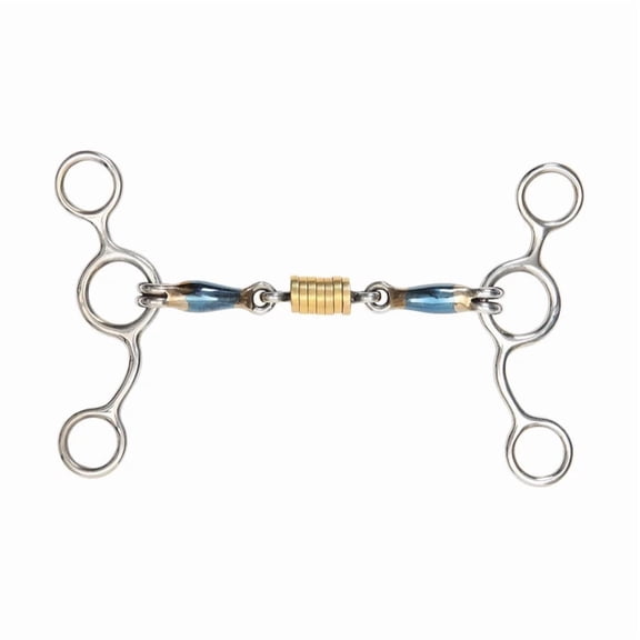 Shires Tom Thumb Horse Bit with Roller - Blue Sweet Iron Mouthpiece to Promote Salivation and Relaxation 4.5