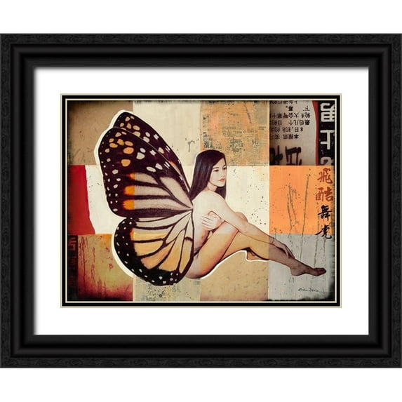 Shirin Donia 24x19 Black Ornate Wood Framed with Double Matting Museum Art Print Titled - Butterfly II
