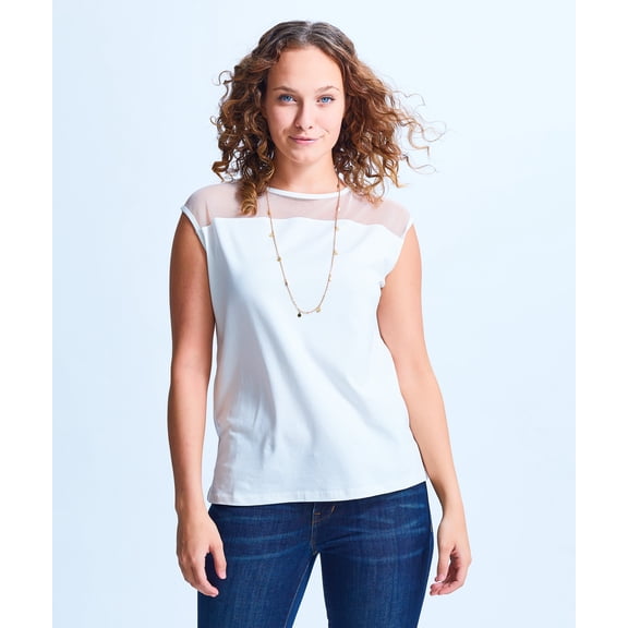 Shirin Mesh Shoulder Cap Sleeve Top