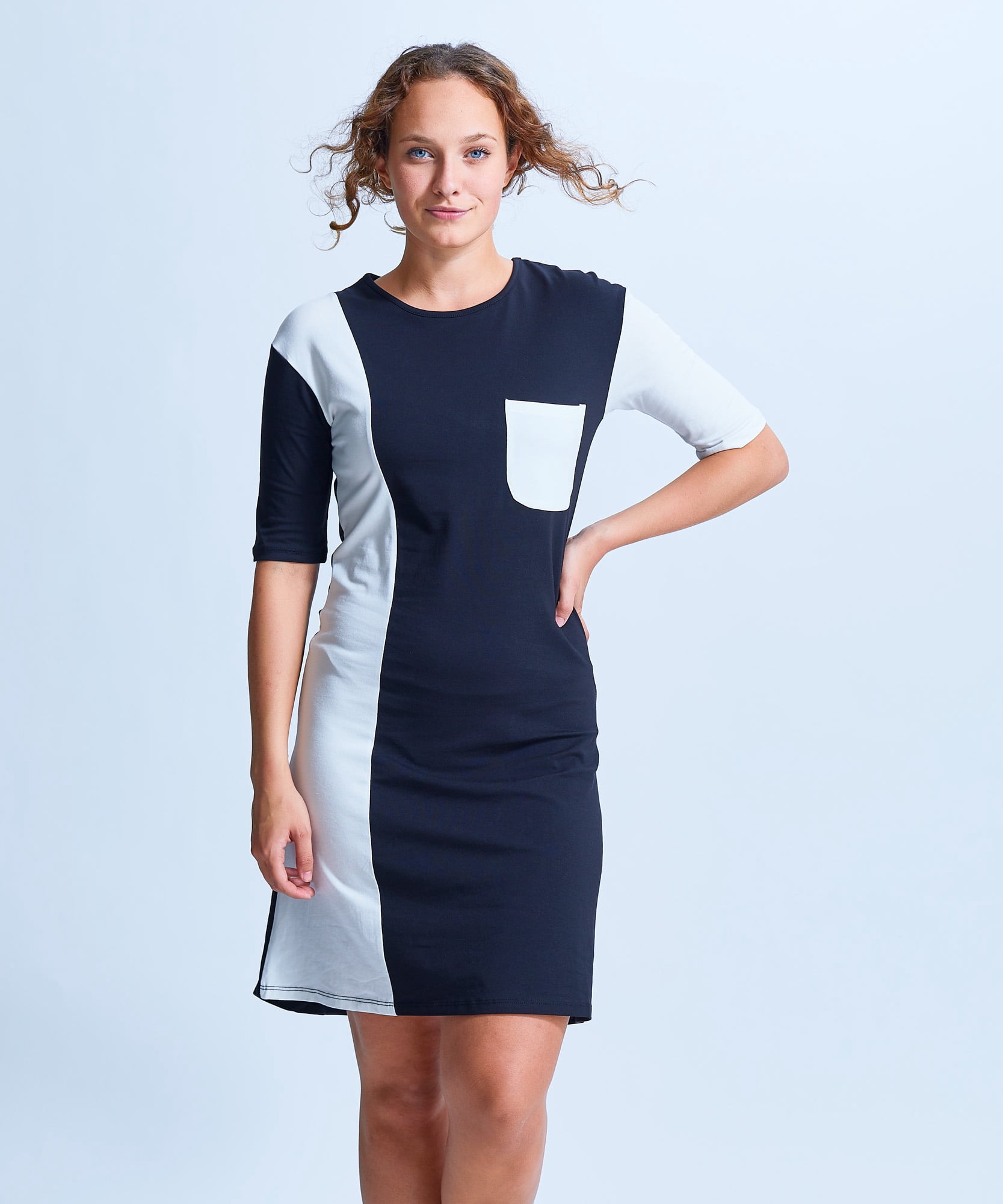 Shirin Two Tonned Fitted Dress with Pocket