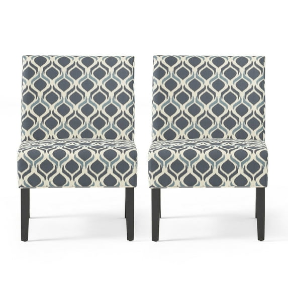 Shirley Contemporary Fabric Slipper Accent Chair, Set of 2, Blue and Matte Black