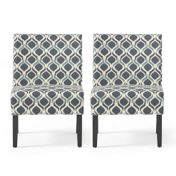 Shirley Contemporary Fabric Slipper Accent Chair, Set of 2, Blue and Matte Black