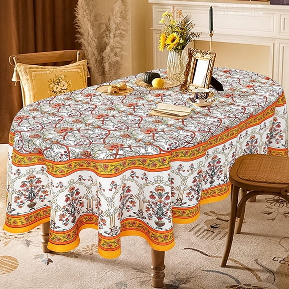 Shirrape Tablecloth,Yellow Floral PatternTable Cloth, French Country Tablecover for Oval Tables 60 x 84,Perfect for Kitchen Dinner, Restaurant ,Holiday Picnic Party Table Cover