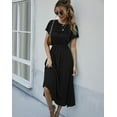 thumbnail image 1 of Shirred Neck Flowy Short Sleeve Dress for Women Below Knee Length, 1 of 3