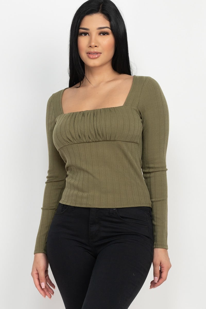 Shirred Square Neck Top - Walmart.com