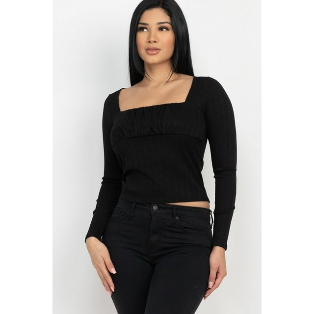 Shirred Square Neck Top