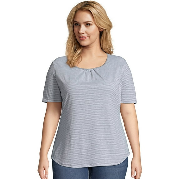 Shirred & Striped Scoop-Neck Women's Jersey Tee